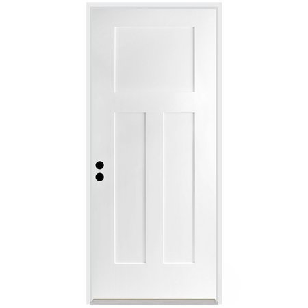 CODEL DOORS 36" x 80" Primed White Shaker Exterior Fiberglass Door 3068RHISPSF3PSHK691610BM